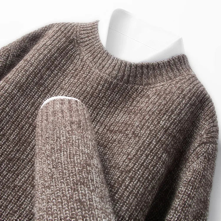 Men’s 7-Needle Wool Sweater, 100% Wool Heavyweight, Autumn Winter Thickened, Brown Coffee 4 Colors