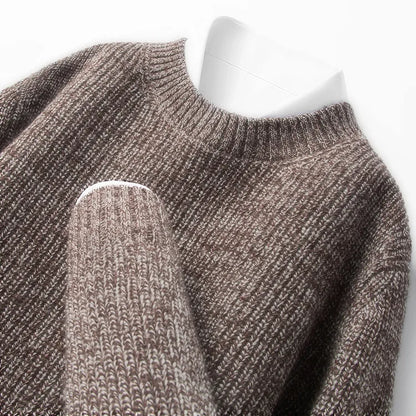 Men’s 7-Needle Wool Sweater, 100% Wool Heavyweight, Autumn Winter Thickened, Brown Coffee 4 Colors