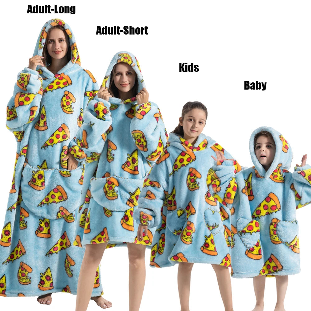 Halloween Family Matching Blanket Hoodies Women Cartoon Bear Dinosaur Sweatshirts Adult Oversized Warm Pullover Winter Clothes