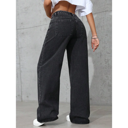 plus Size Women's Wide Leg Jeans Washed Elastic Casual Loose Fit Ladies Denim Pants Comfortable Stretchy Trousers