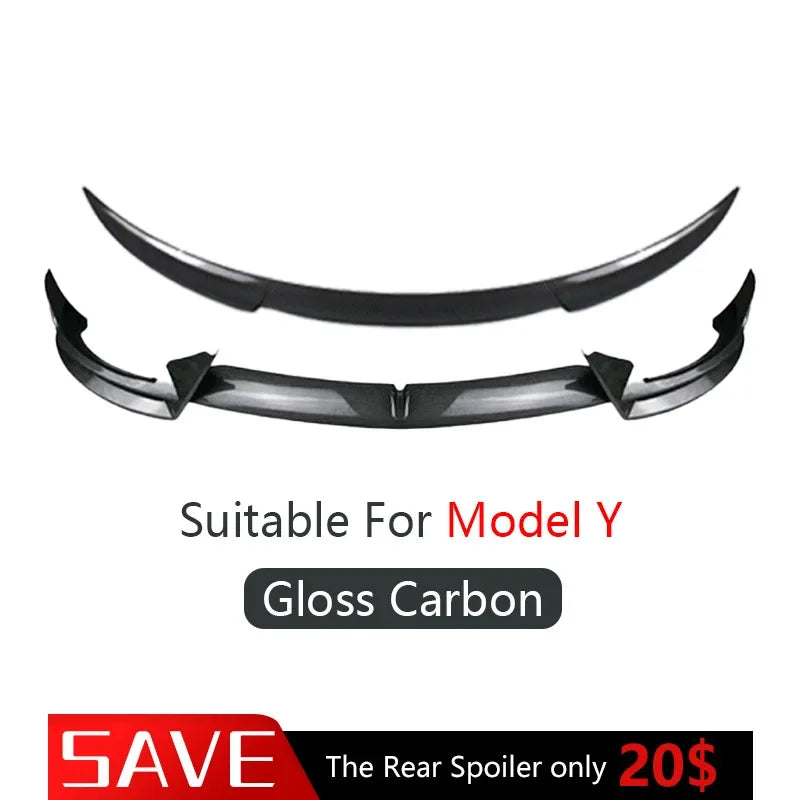 For Tesla Highland Model 3 Y 2016-2024 Front Lip Sport Bumper Spoiler Gloss Carbon Print Rear Spoiler Rear Wing Body Kits Bumper