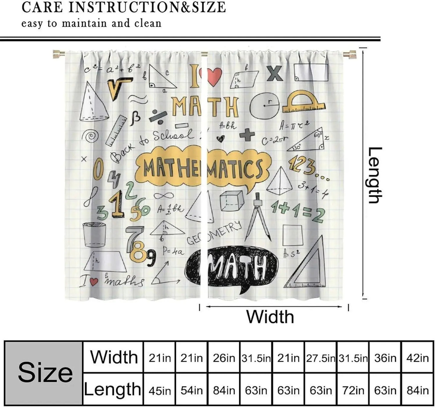 Fun Math Blackout Curtains, Mathematics Formula Learning Knowledge Educational Window Drapes for Kids Learners Bedroom Living