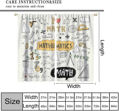 Fun Math Blackout Curtains, Mathematics Formula Learning Knowledge Educational Window Drapes for Kids Learners Bedroom Living