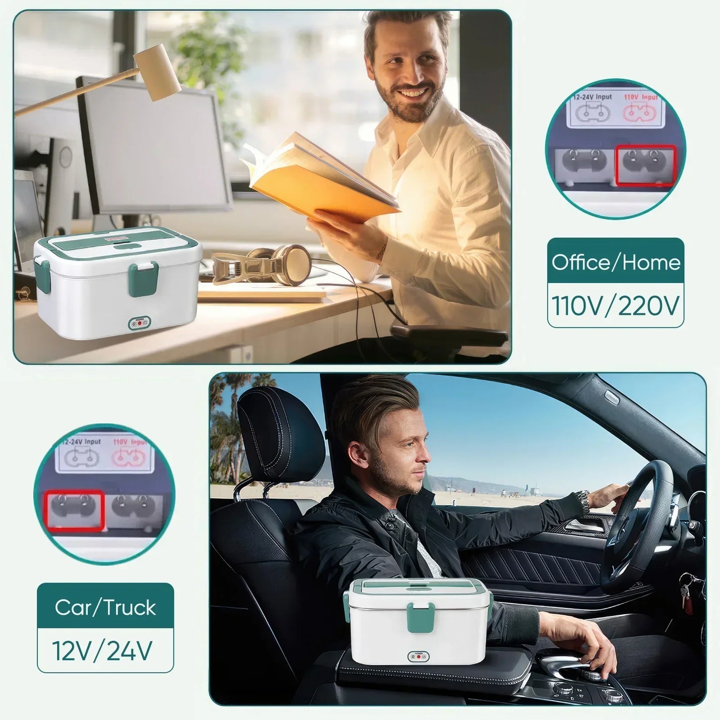 Electric Lunch Box Food Warmer 1.8 L 80W Outdoor Camping Bento Picnic Portable Food Heater Car/Home Self Heating Box