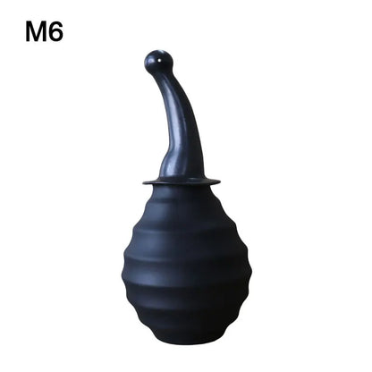Black Liquid Silicone Anal Douche Enema Bulb - Anti-Backflow Anal Cleaner with Multiple Nozzles, Colon Cleansing Sex Toy for Men