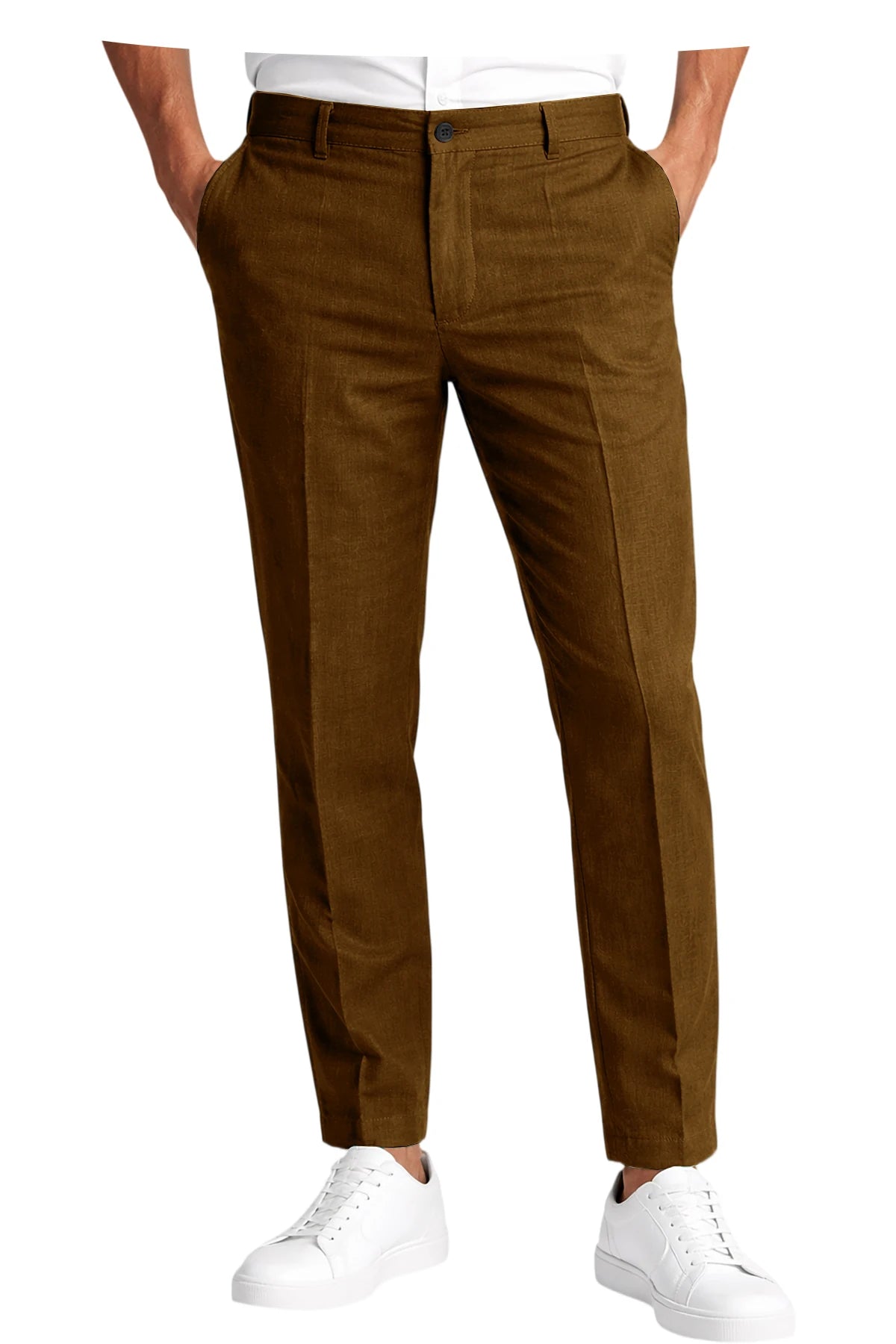 Men's Linen Cropped Pants Slim Fit 9 Points Ankle Dress Pants Business Casual High Waist Suit Trousers Breathable Office Summer