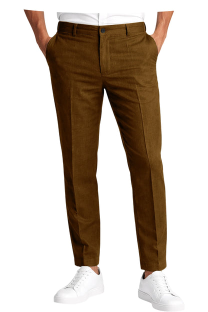 Men's Linen Cropped Pants Slim Fit 9 Points Ankle Dress Pants Business Casual High Waist Suit Trousers Breathable Office Summer