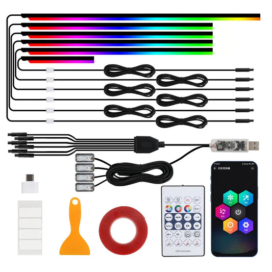 140/55.1inch Car Ambient Lights 1/6/10in1 Universal LED Symphony RGB Atmosphere Lamp USB APP Remote for Tesla Car Accessories