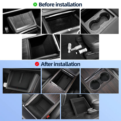 for Tesla Model X Car Under Seat Storage Box Center Console Wireless Charging Pad Armrest Storage Pad Organizer Tray Accessories