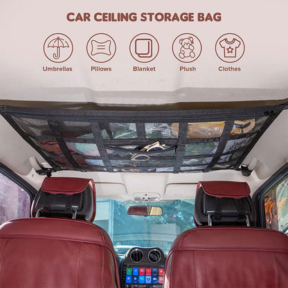 Car Ceiling Cargo Net Strong Load-Bearing Mesh Car Roof Storage Organizer Large Capacity Space Saving Car Ceiling Net Storage