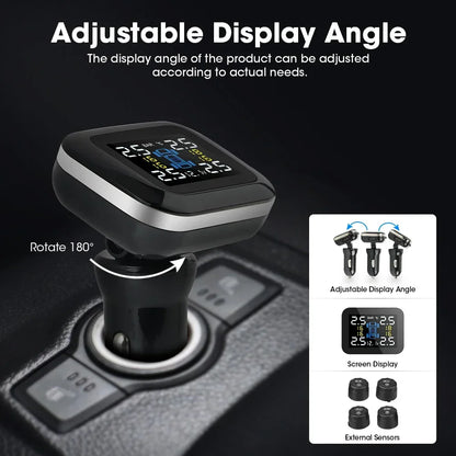 TY09 Smart Cigarette Lighter USB TPMS Car Tire Pressure Alarm Monitor System 4 Sensors Display Tyre Pressure Temperature Alarm