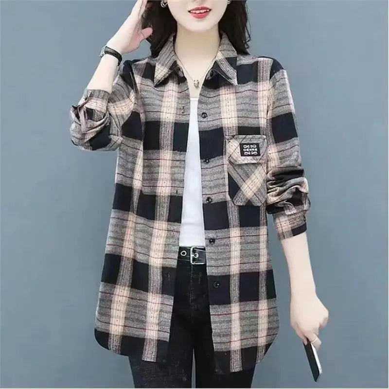 Sun Protection Long Sleeve Cotton Shirt Casual Plaid Women's Top Mom's Shirt Middle-Aged Women's Fashion Autumn 2025