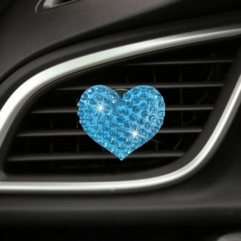 Sparkling Heart Rhinestone Car Decoration Cute Car Perfume Clip Aromatherapy Air Conditioning Car Accessories Supplies