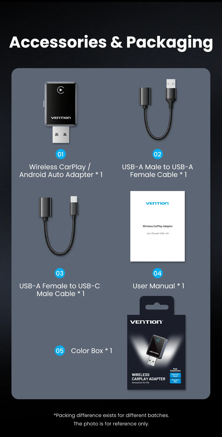 Vention 2in1 Wireless CarPlay Adapter Android Auto For OEM Car Plug and Play AI Smart Box WiFi Bluetooth Auto Connection