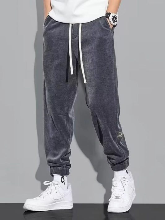 Trendy Retro Corduroy Joggers Men's Autumn Winter 2025 New Fleece Lined Loose Sports Casual Pants Comfortable Long Trousers