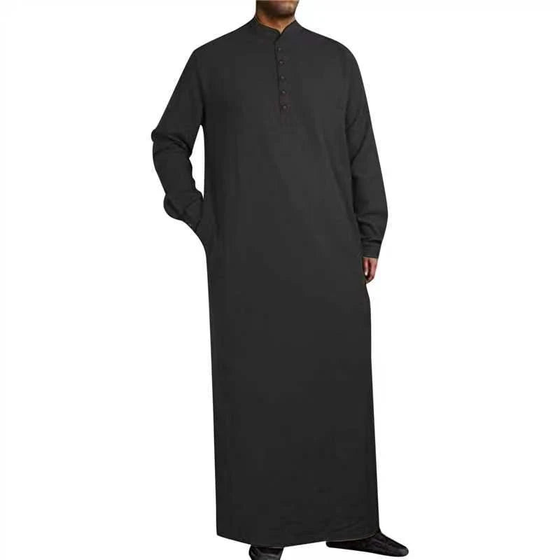 1Piece Long Sleeve Solid Color Men Muslim Robe Abaya Islamic Clothes Tunic Dress Long Sleeve Shirts Maxi Casual Men Clothing