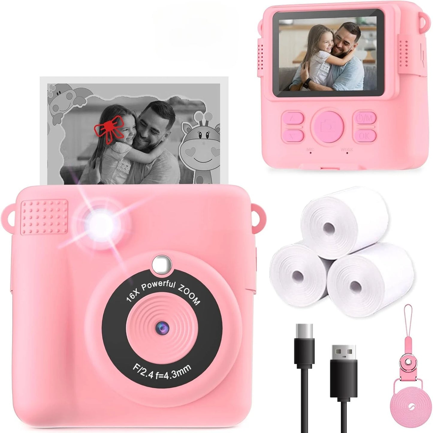 Instant Print Camera for Kids, HD Digital Video Cameras, Portable Toy for 4-10 Year Old Girls Boys with 32GB SD Card-Purple