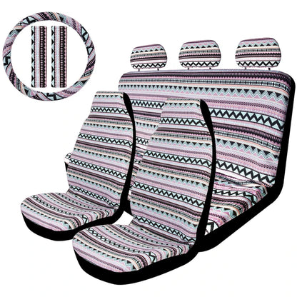 AUTOKING Striped Car Seat Covers Full Set with Seat Belt Pads Steering Wheel Cover Universal Washable Seat Covers for Cars