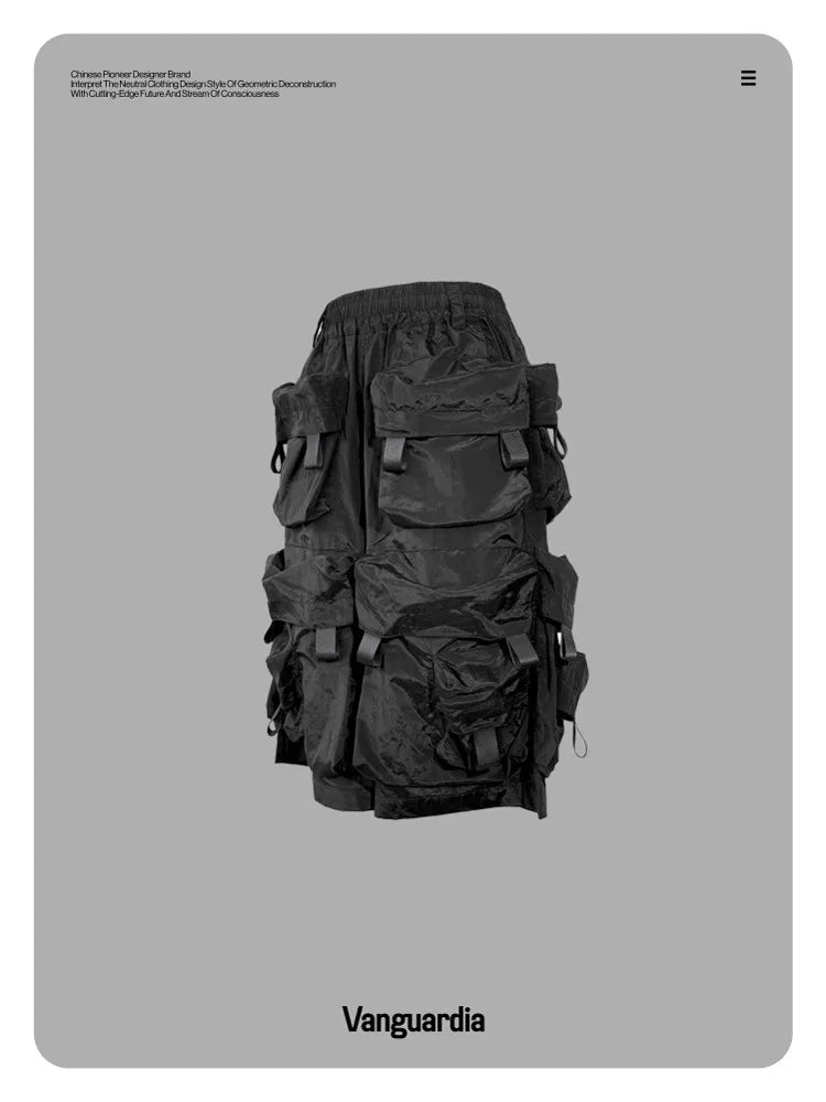 Mauroicardi Spring Summer Cool Handsome Thin Black Nylon Cargo Shorts for Men with Many Pockets Luxury Emo Techwear Clothes 2025