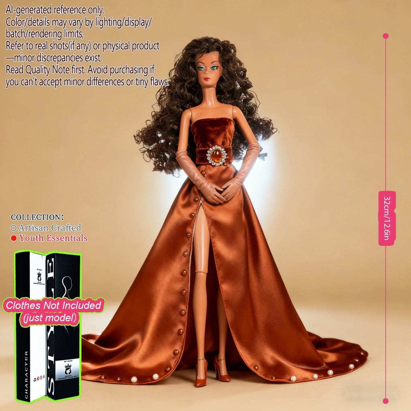 Pro-Grade 12.6in 1/6 BJD Doll - 12-Articulated Statue, Exquisite Makeup, Fluffy Hair, Desktop Ornament (No Clothing)