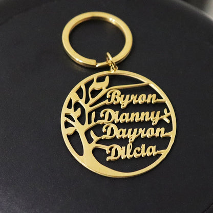 Life Tree Custom Family Names Keychain Stainless Steel Personalized With Family Members Namplate Birthday Jewelry For Men Women