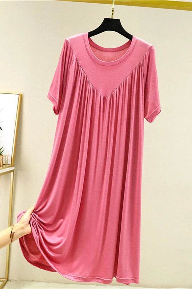 Loose plus Size Sp Dr Modal Women's Summer Thin Home Gown Skirt Sle round Ne ort Sve Long Dr Korean Sle