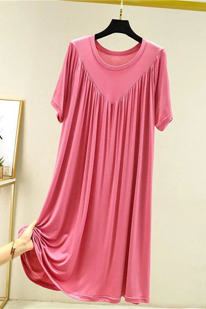 Loose plus Size Sp Dr Modal Women's Summer Thin Home Gown Skirt Sle round Ne ort Sve Long Dr Korean Sle