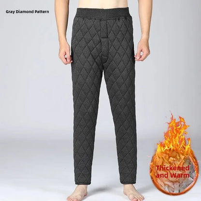 Thickened Cotton Pants Men's Mid-aged Home-wear Close-fitting Base Layer Warm Trousers Grandpa's Winter Clothes Straight-leg ...