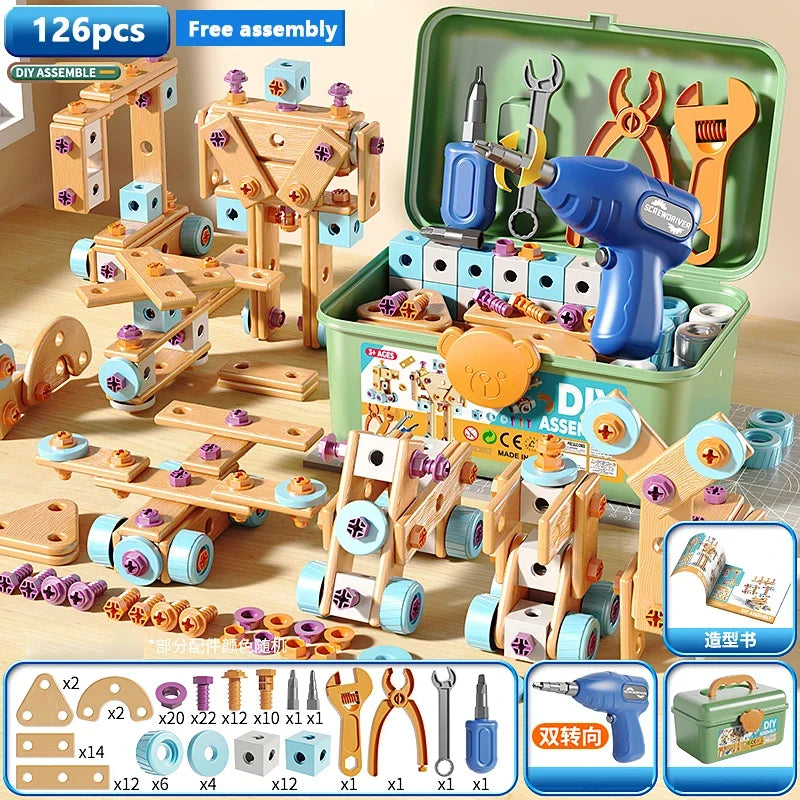 Educational DIY Nut Hand Disassembly Assembly Puzzle Simulated Screwing Toolbox for Kids Shape Insert Blocks Toy for Boys