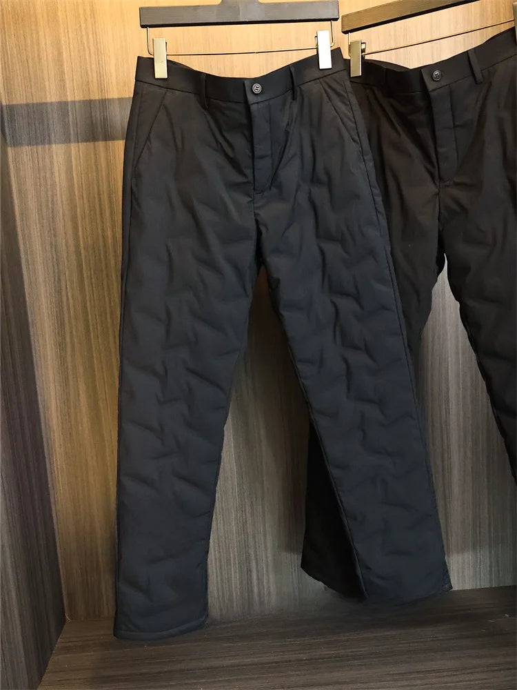 Lightweight 90 down Filled Men's Thickened Warm Winter Straight Leg down Pants Casual Trousers Fashionable Urban Style Pure C...
