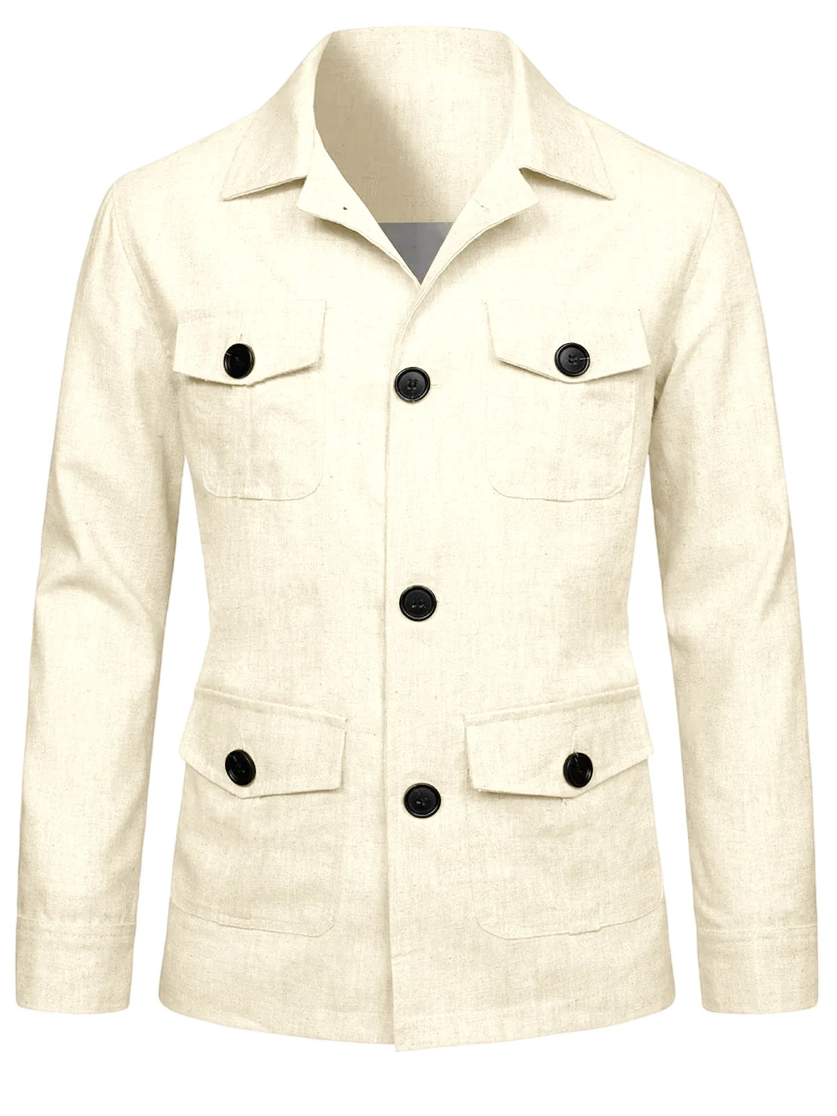 Men's Linen Blend Safari Jacket Retro British Style Multi-Pocket Workwear Coat Business Casual Suit Blazer for Spring Summer