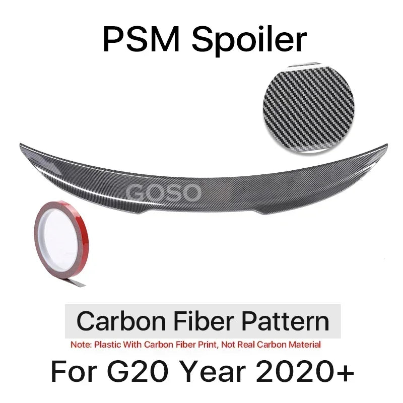 Carbon Fiber Rear Bumper Spoiler Lip For BMW 3 Series G20 2020-2023 MP M3 M4 PSM Style Slim Trunk Wing Kit Refting Gloss Black