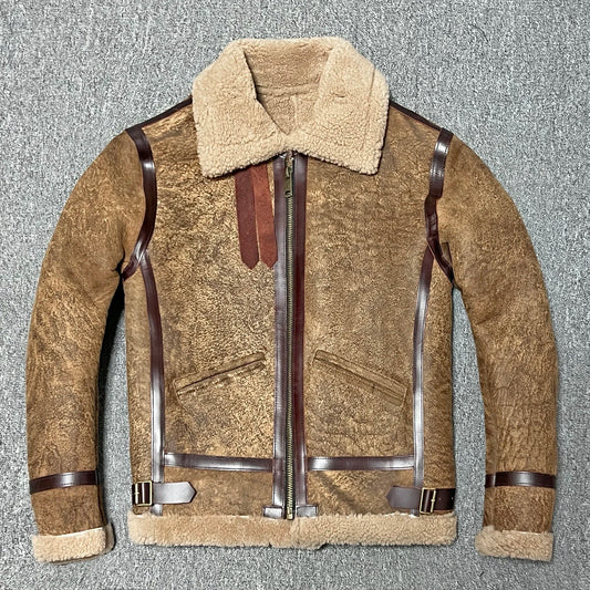 New Men's Winter Real Sheepskin Pilot Jackets Man Super Warm Genuine Sheep Leather Fur Jacket B3 Bomber Shearling Vintage Parka