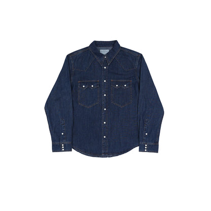 American Retro Western Denim Shirt Raw Denim Washed Casual Pearl Snap Button Western Shirt