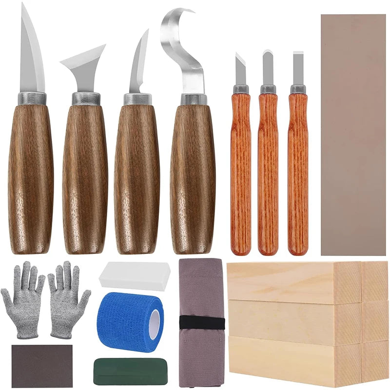 Wood Carving Kit Wood Carving Tools Set With Wood Carving Knives Detail Knives Blocks Whittling Kit For Beginners Adults Kids