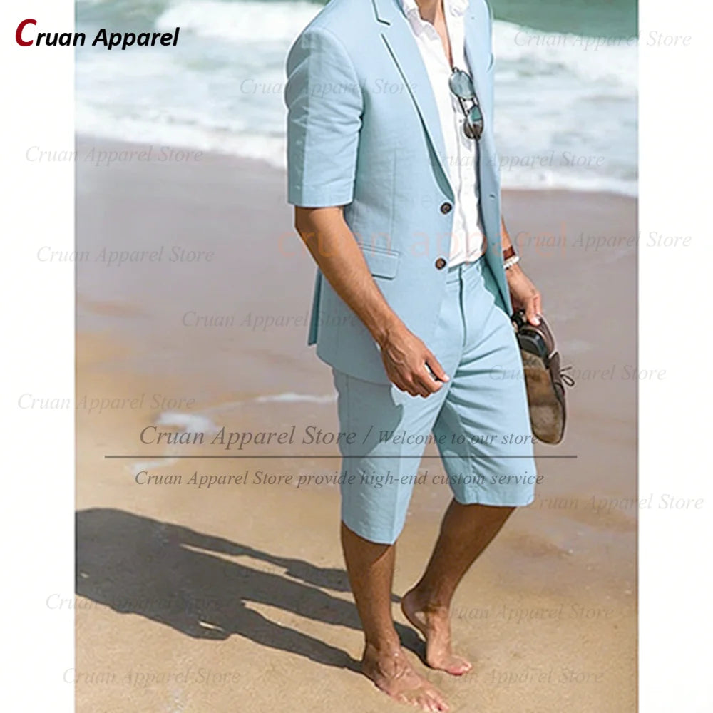 Purple Suit Sets For Men Wedding Banquet Groomsman Custom Slim Fit Blazer Shorts 2 Pieces Summer Beach Holiday Fashion Outfits