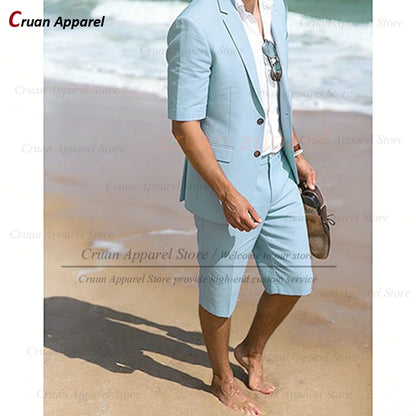 Purple Suit Sets For Men Wedding Banquet Groomsman Custom Slim Fit Blazer Shorts 2 Pieces Summer Beach Holiday Fashion Outfits
