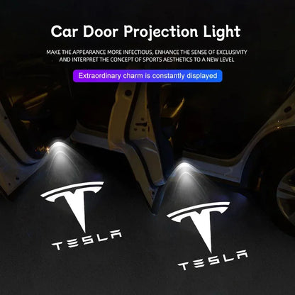 2/4Pcs Car Door Projector Lamps HD LED Welcome Lights Accessories For Tesla Model-Y Model-3 Model-X Model-S Cybertruck Roadster