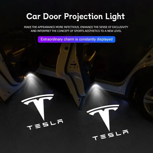2/4Pcs Car Door Projector Lamps HD LED Welcome Lights Accessories For Tesla Model-Y Model-3 Model-X Model-S Cybertruck Roadster