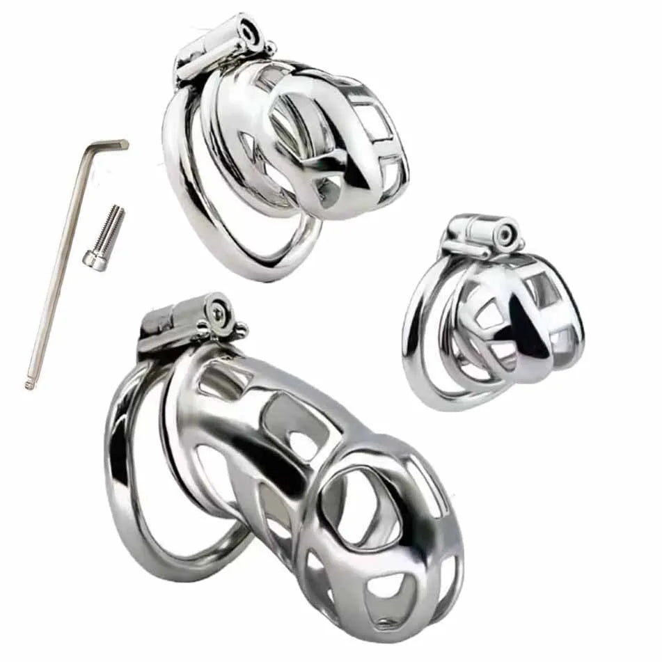 Stainless Steel Male Chastity Device Metal Cock Cage with Arc Penis Rings BDSM Gay Erotic Urethral Device Adult Erotic Sex Toys