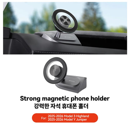 YZ For Tesla Model 3 Y YL Highland Juniper 360° Rotation Car Phone Holder ABS Strong Magnetic Mount Phone Stand 2026 Accessories