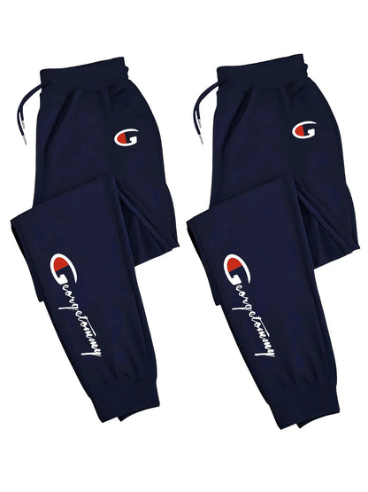 2-Pack Men's Polyester Lounge Joggers, Elastic Drawstring Waist, Wrinkle-Resistant, Breathable Sweat-Wicking, Tapered Cu