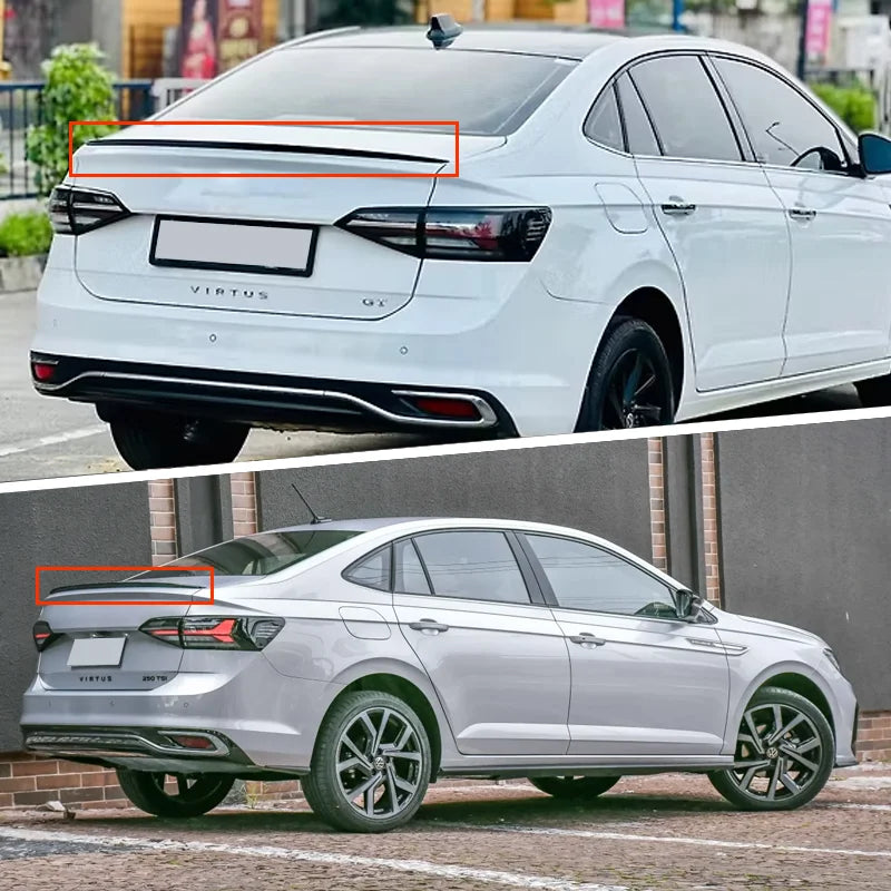 For VW Volkswagen Virtus Accessories 2020+ Car Rear Wing Trunk Tail Spoiler Lip Rubber Black Soft Plastic Gloss Black