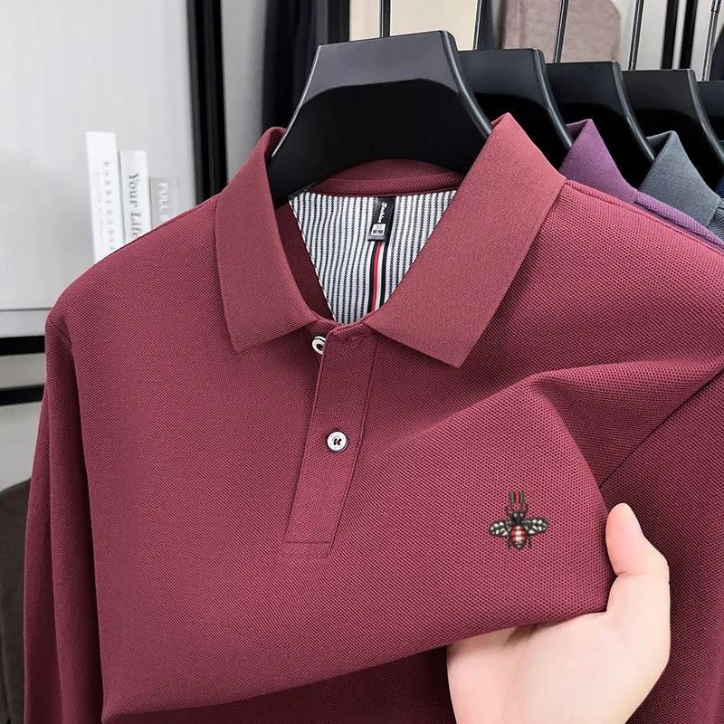 100% cotton high-end spring and autumn new men's long sleeved casual comfortable polo shirt exquisite brand bee embroidery top