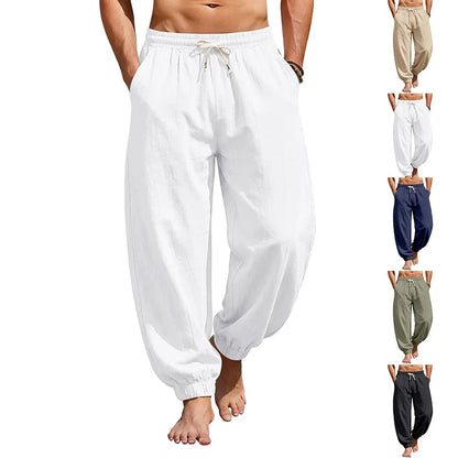 Men Summer Linen Jogger Pants Plus Size, Loose Beach Casual Trousers For TK EU US
