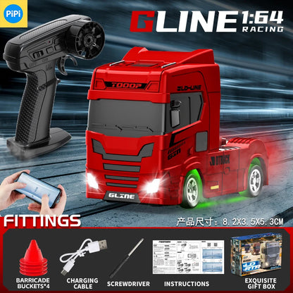 1:64 Mini Drift RC Truck Head 4WD Full Proportional Control 15KM/H High-Speed 2-Speed Type-C Charging for kids Birthday Gift