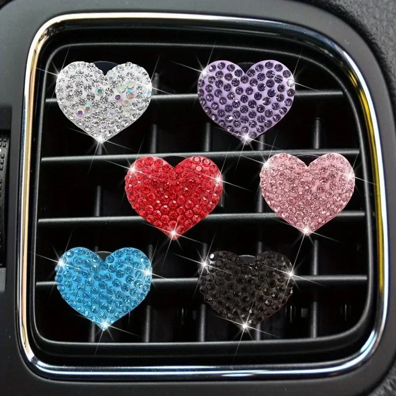 Sparkling Heart Rhinestone Car Decoration Cute Car Perfume Clip Aromatherapy Air Conditioning Car Accessories Supplies