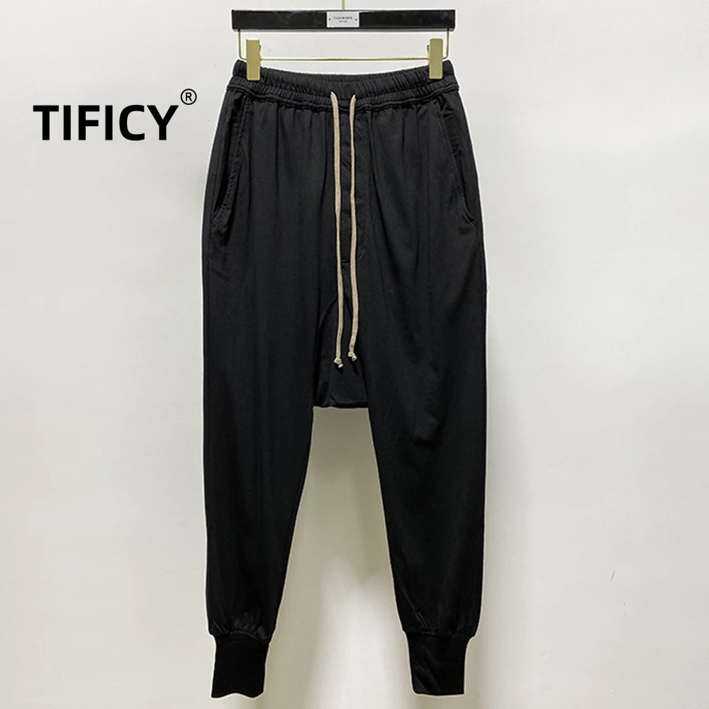 High Street Cotton Pant Cansual Men's Versatile Dark RICK RO Casual Harem Loose Pants Hanging Crotch Sweatwear Long Pants