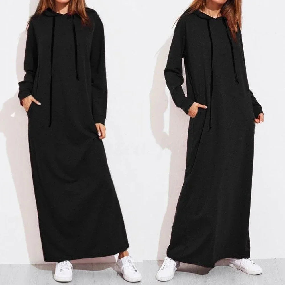 New Women's Sweater Dress Long Hooded Long Sleeve Pocket Elegant Dress Casual Sports Pullover Long Skirt Everyday Wear S-2XL
