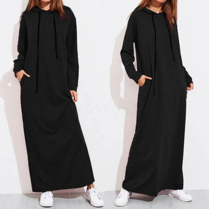New Women's Sweater Dress Long Hooded Long Sleeve Pocket Elegant Dress Casual Sports Pullover Long Skirt Everyday Wear S-2XL